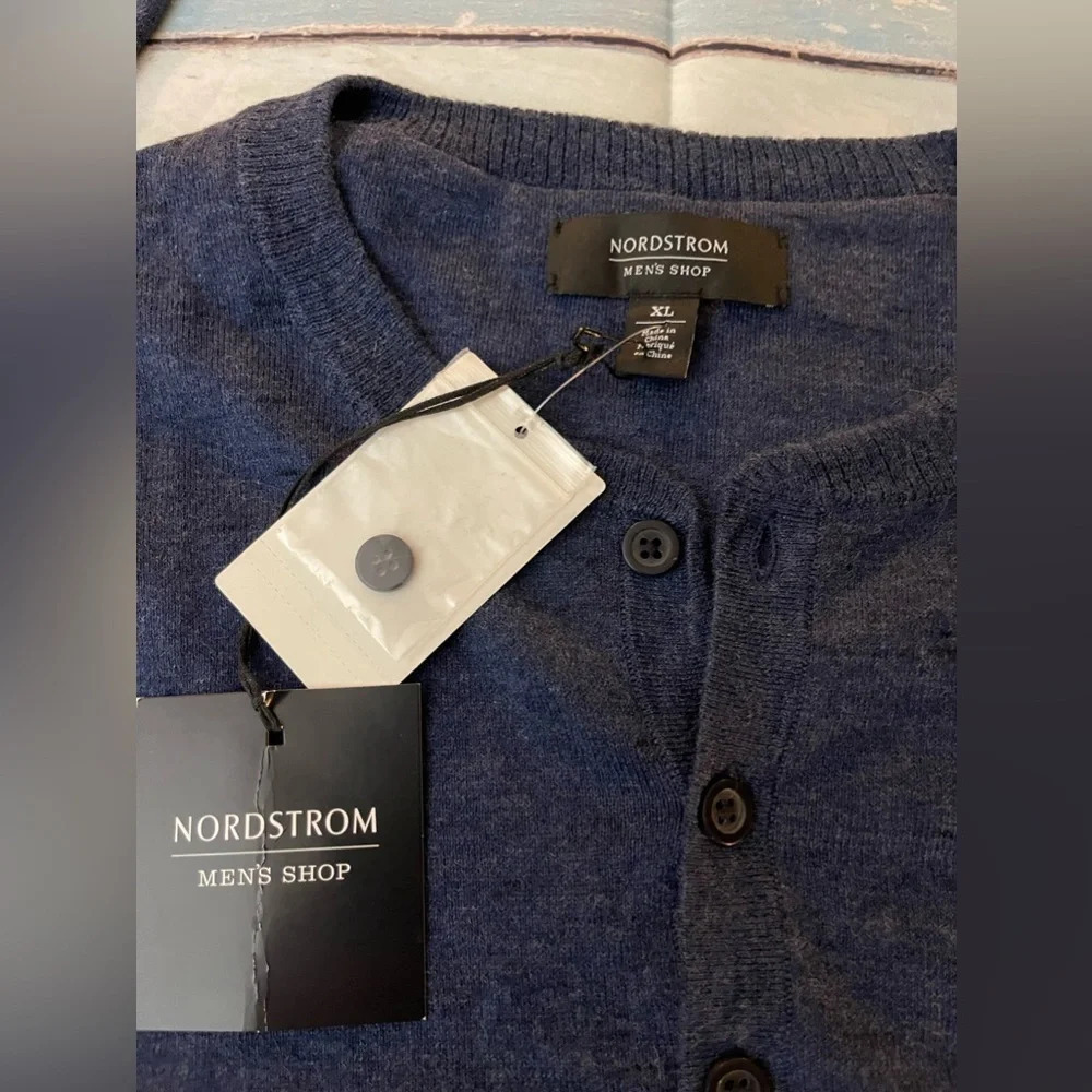 NORDSTROM MEN'S SHOP – Long Sleeve Slub Henley, NAVY BLAZER HEATHER / XL, NWT - Picture 5 of 9